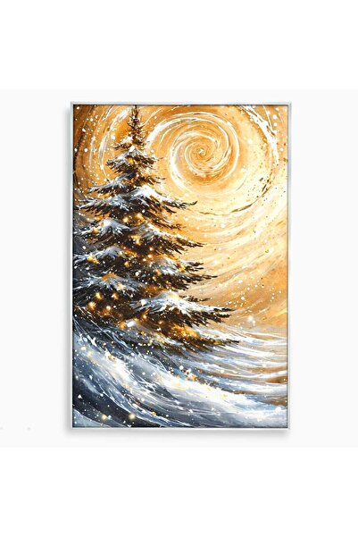 Luxcanva Tablou Canvas Spirale De Iarna 70x100 cm cu Rama Argintiu Brad Copac...