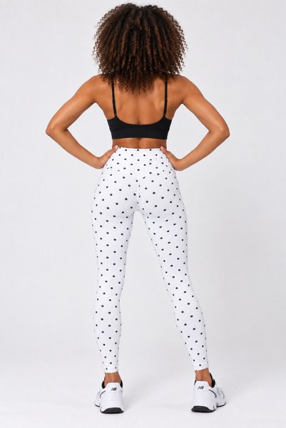 Generic Brand Women's White Color Polka Dot Detailed High Waist Gathering Flexible Plain Tights