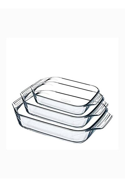 Pyrex Daily Set Of 3 Rectangular Roasters 1.8L(31x20x6cm)+2.7L(35x23x6cm)+3.7...