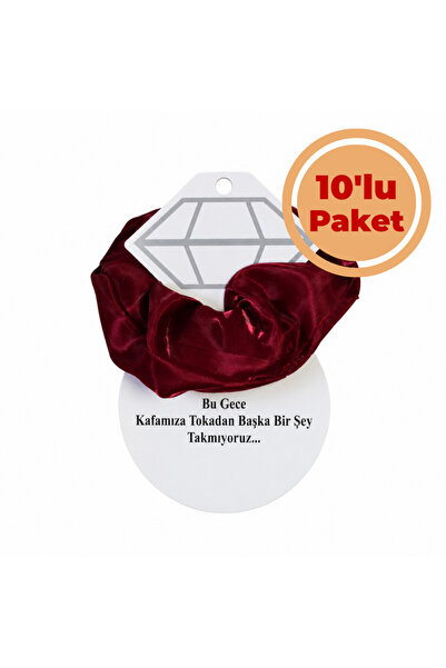 Renk İthalat Saten Toka Bordo 10'lu Paket Kına Nişan Düğün Lastikli Simit Scr...