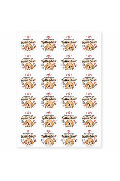 Avrupa Tedarik Siparişiniz İçin Teşekkür Ederiz Sticker - Etiket 4 cm 48 Adet Köpek Desenli Yuvarlak Paketleme Etiketi