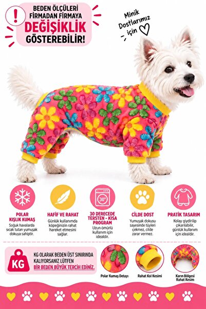 DOGİ&DOG Küçük Irk Yellow Flowers Polar Köpek Tulumu Köpek Kıyafeti (1-10KG)