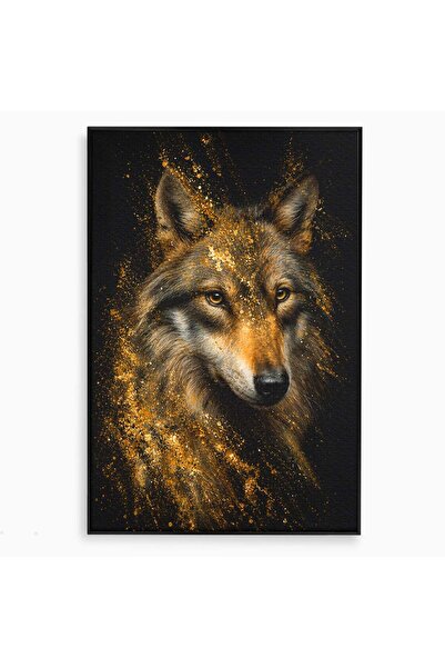 Luxcanva Tablou Canvas Lupul Aurit 80x120 cm cu Rama Negru Lup Animale Portret