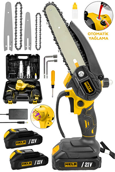 held power 21V Çift Pala - Çift Zincirli Otomatik Yağlamalı Akülü Mini Ağaç K...