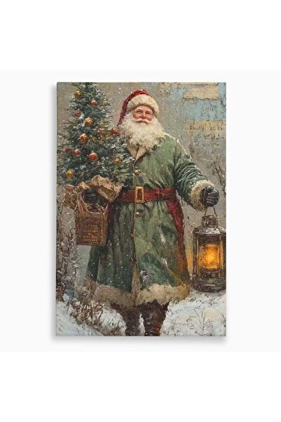 Luxcanva Tablou Canvas Mos Craciun Cu Felinar 70x100 cm pe Sasiu Lemn Santa I...