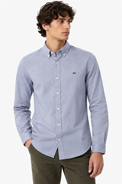 Lacoste Mens Slim Fit Gray Cotton Shirt Slim Fit Cotton Men's Shirt Gray