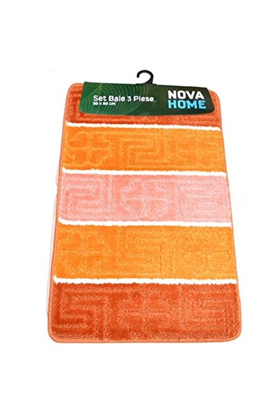 odjas Set de 3 covorașe de baie mari, Nova Home, dungi portocalii, 50x80 cm