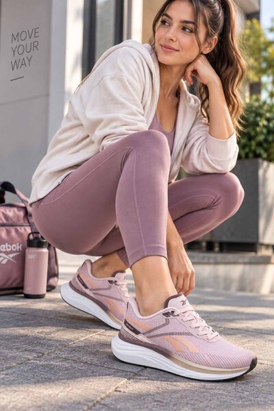 Reebok حذاء رياضي نسائي أسود وردي اللون للجري والمشي، حذاء رياضي يومي خفيف ال...