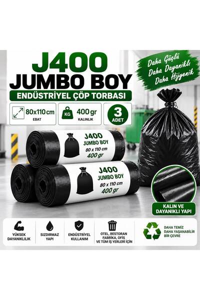 Ceyhanlar Jumbo Size Industrial Garbage Bag 80X110 cm 400 Gr 3 Pieces Thick D...