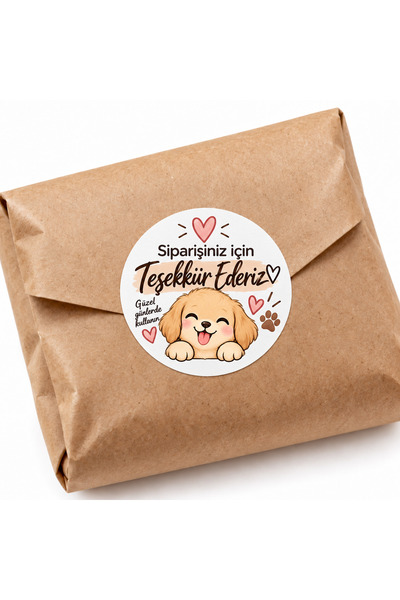 Avrupa Tedarik Siparişiniz İçin Teşekkür Ederiz Sticker - Etiket 4 cm 48 Adet Köpek Desenli Yuvarlak Paketleme Etiketi