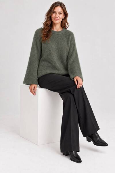 Sfg Life Moda Women's Bearded Hooded Knitwear Sweater Oversize Crew Neck Wide...