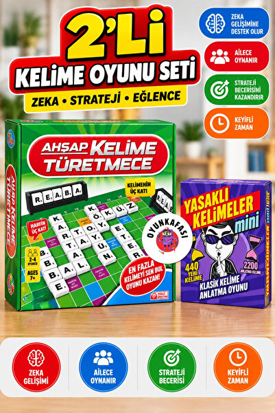 OYUNKAFASI 2’li Set Ahşap Kelime Türetmece ve Yasaklı Kelimeler Mini 2’li Kel...