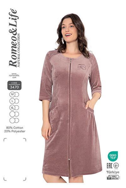 ROMEO LİFE Women's Cotton Velvet Zipper Winter Dress 3470