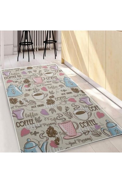 odjas Covor bucatarie antiderapant 80x150 cm, model retro cu cesti, Marimea 1...