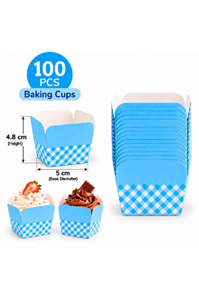 Warehouse Blue Square Paper Dessert Molds – 100 Pieces