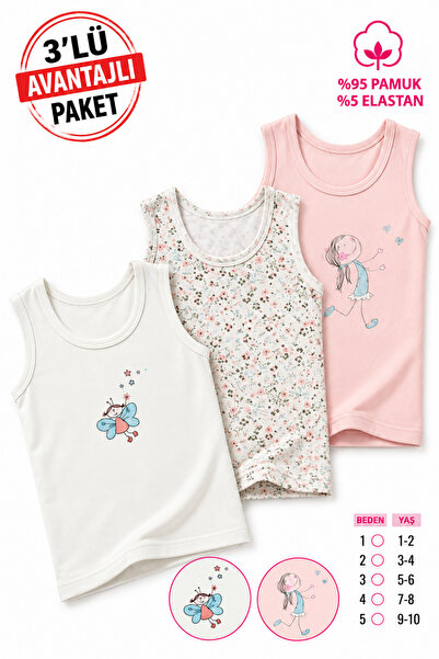 Cicito Girl's Cotton Lycra Colorful Undershirt 3-Pack 5269