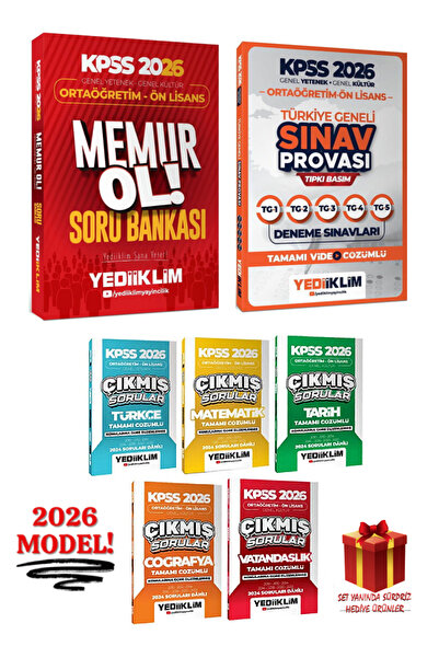 Yediiklim Yayınları KPSS Ortaöğretim-Önlisans Memur Ol! Soru Bankası + Türkiy...
