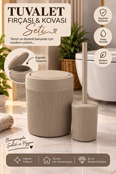 HAZARPAZAR 2'Li Banyo Seti Çöp Kovası ve Tuvalet Fırçası