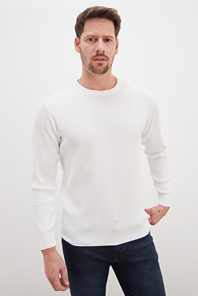 Fulla Moda Waffle Textured Crew Neck Regular Fit Knitwear Sweater