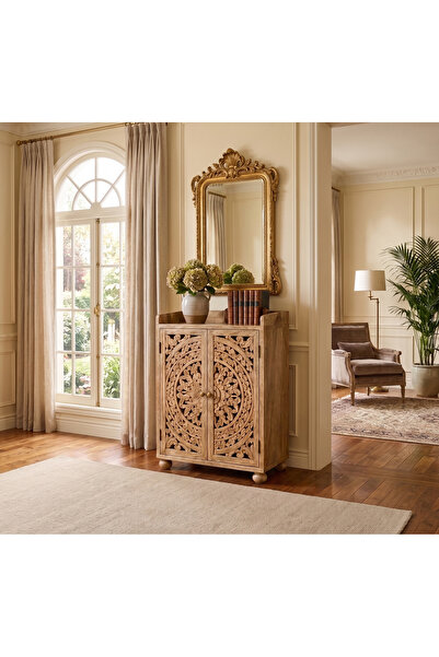 Ebticar Indian Wooden Storage Cabinet with Ornate Design and Luxurious Carvin...