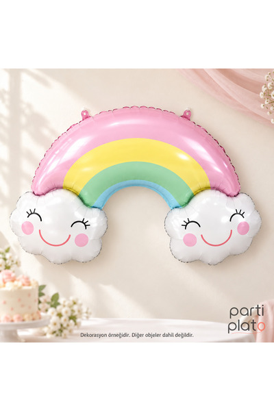 era balon Rainbow Foil Balloon Smiling Cloudy Pastel Colored 90X60 cm Birthda...