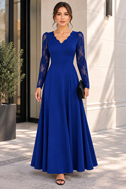 DRESSIFY WOMEN’S FASHION Γυναικείο μακρυμάνικο φόρεμα με κυματιστό λαιμόκοψη ...