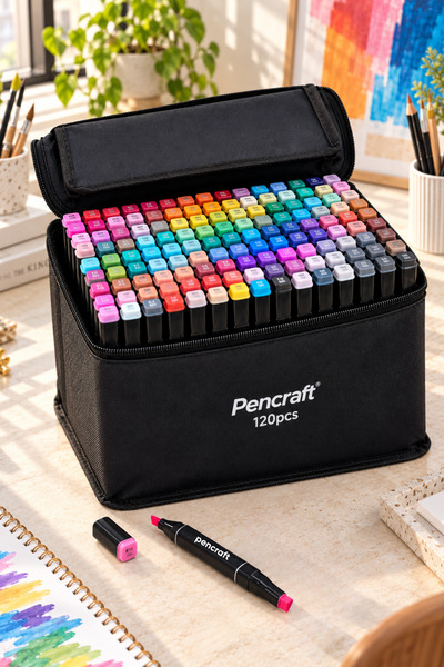 pencraft 120’li Premium Marker Boya Kalem Seti, Çift Uçlu ve Profesyonel Çizi...