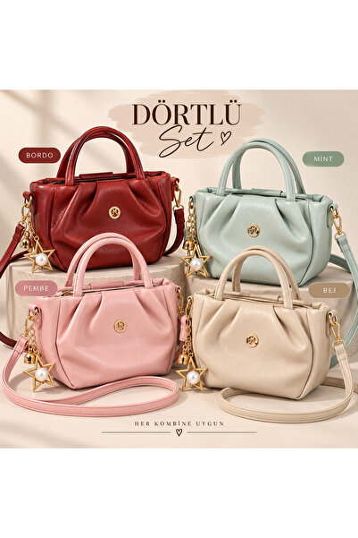 BAGS 4-Pack Beige |   Pink |   Mint |   Burgundy Women's Bag Set – Shoulder S...