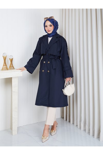 EFSUN MODA Women's Long Draped Belted Oversized Trench Coat