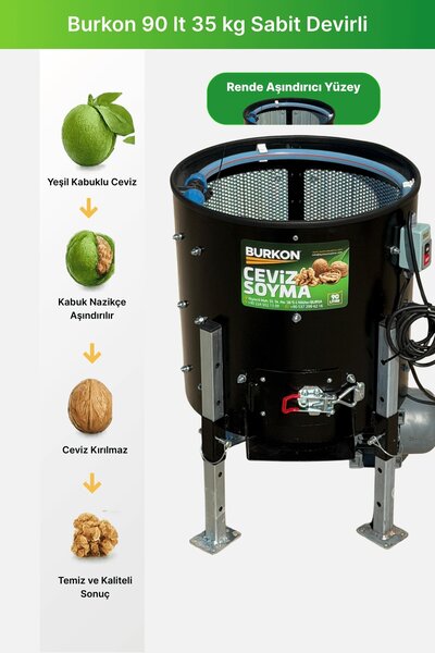 BURKON MAKINE Burkon 90 Lt 35 Kg Sabit Devirli Ceviz Soyma Makinesi 2026 Üretim