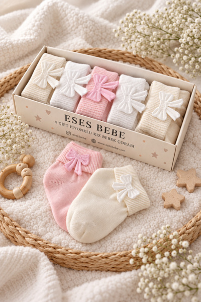 ESES BEBE 5 Pairs of Accessories Luxury Bowknot Baby Girl Socks Box 0-6 Months
