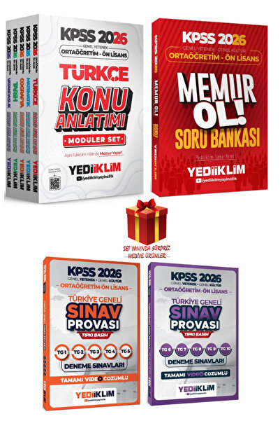 Yediiklim Yayınları KPSS Ortaöğretim-Önlisans Konu Anlatımı Set+Memur Ol! Sor...