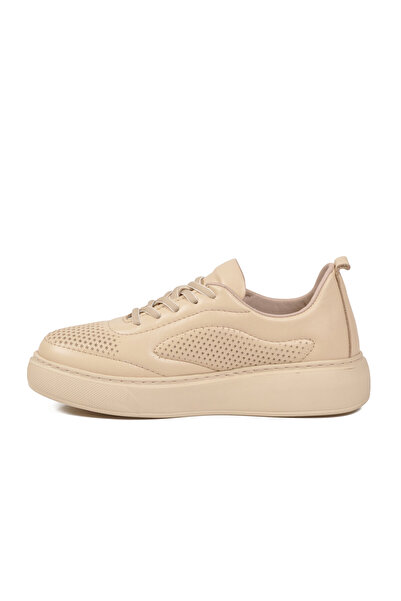 Voyager Beige Genuine Leather Women's Anatomical Sole Daily Sneaker Casual Wa...