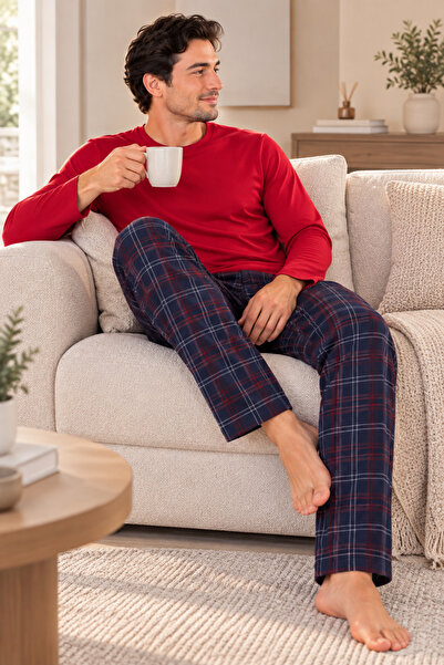 Pijamasoft Erkek Cepli Uzun Kol Pijama Takımı Kırmızı