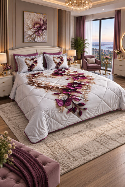 AYBERK HOME TEXTİLE İNCİ Çift Kişilik Uyku Seti Lastikli Çarşaflı 6 Parçalı