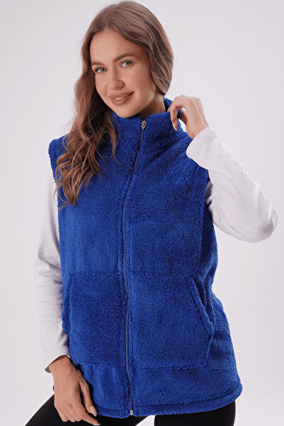 KOZZ STYLE Saksblue High Collar Plush Vest