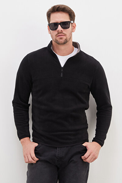 Fulla Moda Half Zippered Stand Collar Fleece Sweatshirt