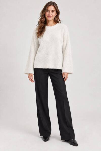 HIRA CO. Women's Bearded Hooded Knitwear Sweater Oversize Crew Neck Wide Slee...