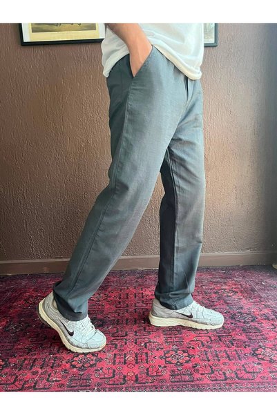 DİVERSİ Men's Summer Comfortable Fit Loose Black Linen Trousers