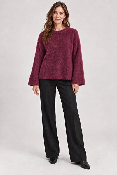 HIRA CO. Women's Bearded Hooded Knitwear Sweater Oversize Crew Neck Wide Slee...