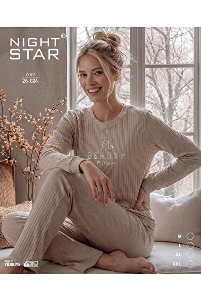 Night Star Roma Cotton Knitted Interlock Hello Beautiful Printed Beige Pajama...