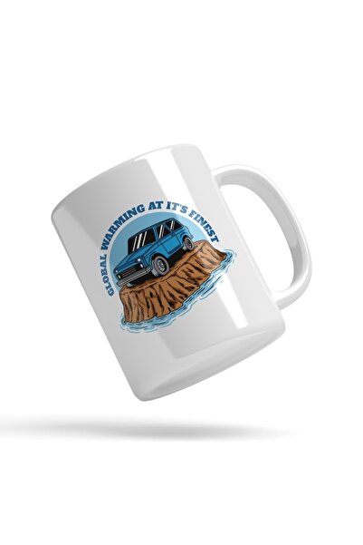 INOVATIX Personalized white mug, Car on a Square Island, Global Warming At It...