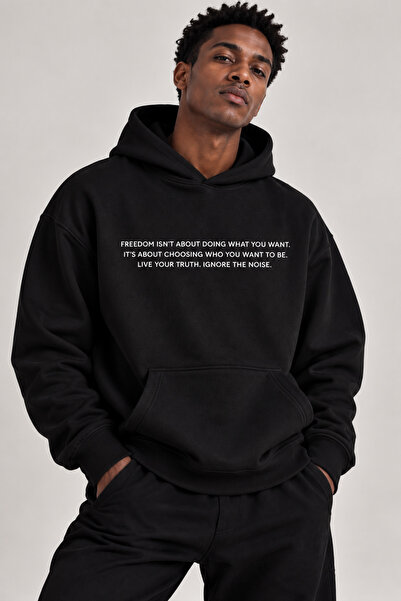 Jooy سويت شيرت بقلنسوة للرجال بتصميم نصي بسيط