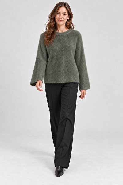 HIRA CO. Women's Bearded Hooded Knitwear Sweater Oversize Crew Neck Wide Slee...