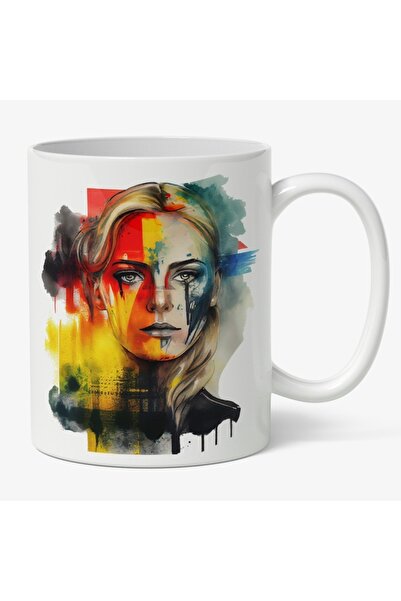 INOVATIX Personalized white mug, Flowing Painting Portrait of a Blonde Girl P...