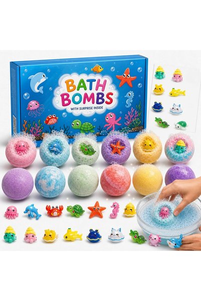 MAGICVAULT Ocean Animal Bath Bombs for Kids with Surprise Toys Inside, 12 Pac...