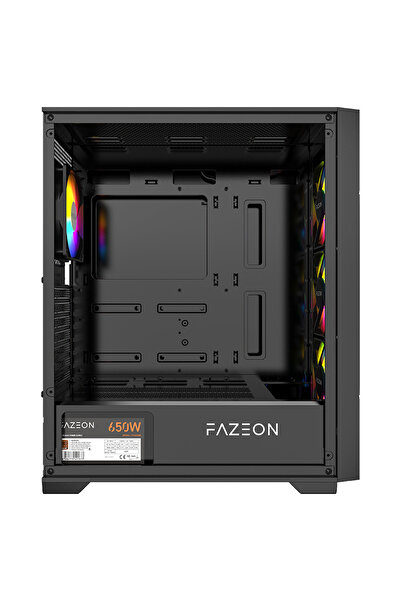 FAZEON F11 PLUS 650W 80+ Bronze Tempered Glass Mesh 4x RGB Fanli Siyah ATX Bilgisayar Kasasi