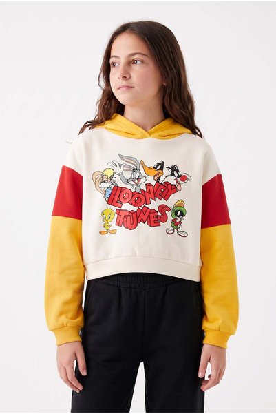 Minipomes Girl's Cartoon Animals Sequined Sweatshirt Cream