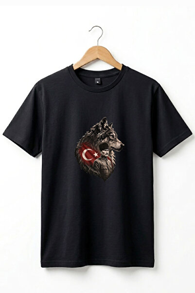 The Baski Tricou de bază cu gât rotund, 100% bumbac, cu steagul turcesc Atatu...