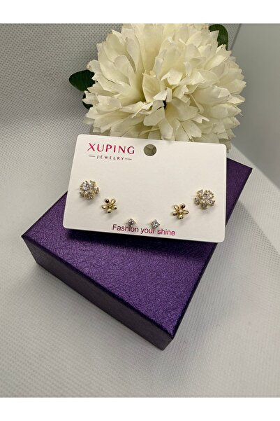 XUPING JEWELRY 14K RENGİ ZİRKON TAŞLI VİP SERİ 6LII ÇELİK KÜPE SETİ